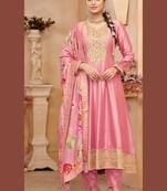 Pink embroidered vichitra semi-stitched anarkali salwar suit