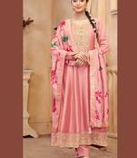 Peach embroidered vichitra semi-stitched anarkali salwar suit