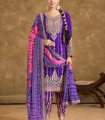 Purple Embroidered Chinon Free Size Stitched Punjabi Salwar Suit