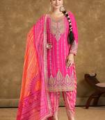 Pink Embroidered Chinon Free Size Stitched Dhoti Punjabi Salwar Suit