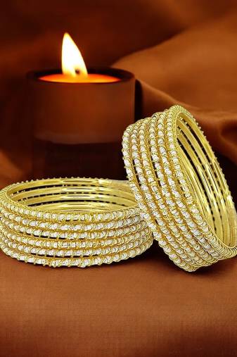 9blings set of 12 beads studded metal bangle set