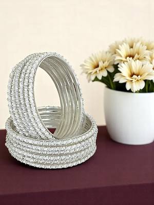 9blings set of 12 silver plated beads studded metal bangle set 1