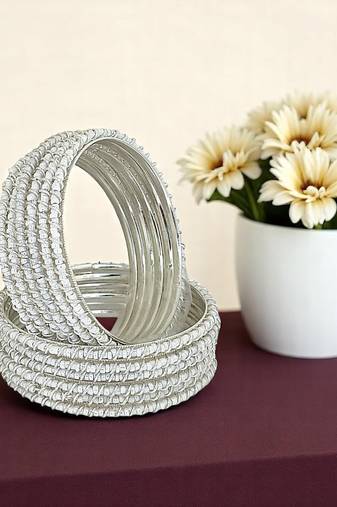 9blings set of 12 silver plated beads studded metal bangle set