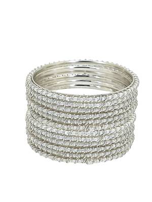 9blings set of 12 silver plated beads studded metal bangle set 2