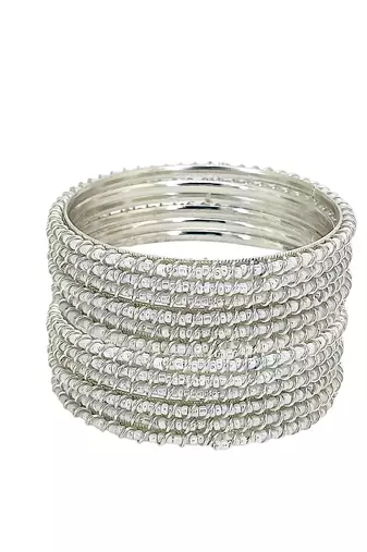 9blings set of 12 silver plated beads studded metal bangle set