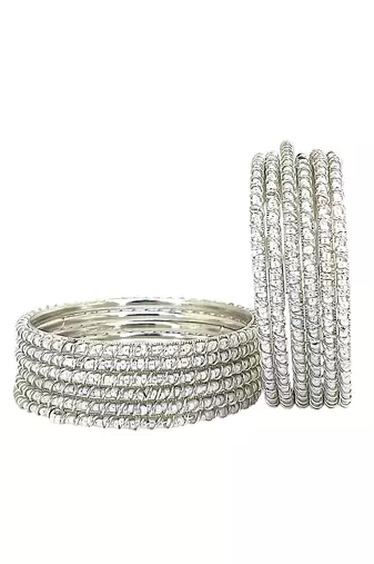 9blings set of 12 silver plated beads studded metal bangle set