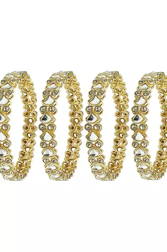 9blings set of 4 gold plated kundan studded bangle set