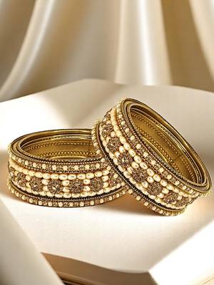 9blings set of 6 gold plated beads embellished traditional bangle set 1