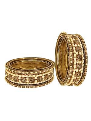 9blings set of 6 gold plated beads embellished traditional bangle set 2