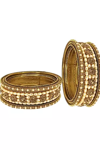 9blings set of 6 gold plated beads embellished traditional bangle set
