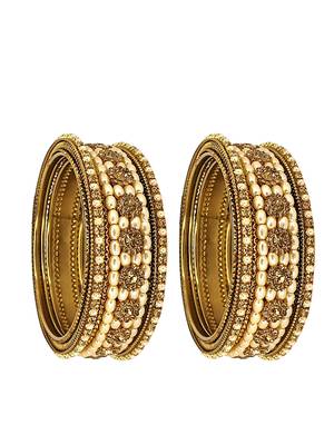 9blings set of 6 gold plated beads embellished traditional bangle set 3