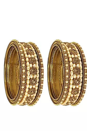 9blings set of 6 gold plated beads embellished traditional bangle set