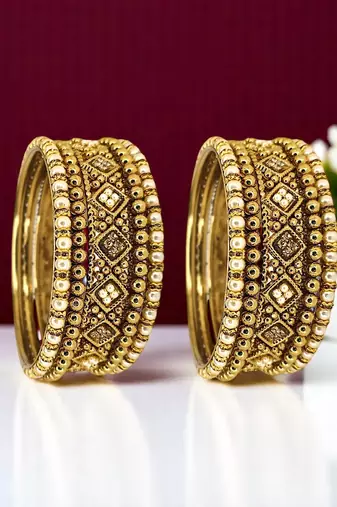 9blings set of 10 gold plated beads studded chuda set
