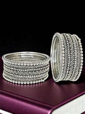 9blings set of 10 silver oxidised cubic zircon studded bangle set 1