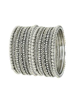9blings set of 10 silver oxidised cubic zircon studded bangle set 2