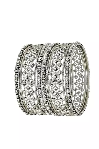 9blings set of 6 silver plated cubic zircon studded bangle set