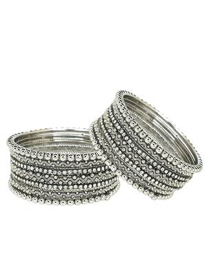 9blings set of 10 silver oxidised cubic zircon studded bangle set 3