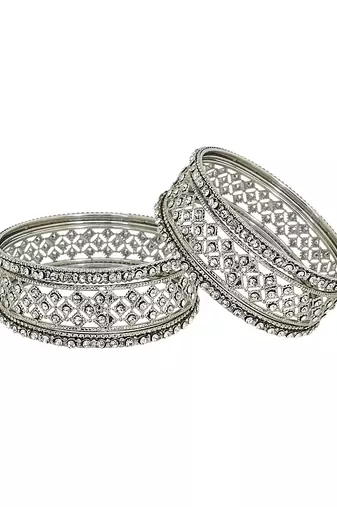 9blings set of 6 silver plated cubic zircon studded bangle set