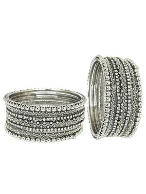 9blings set of 10 silver oxidised cubic zircon studded bangle set 4