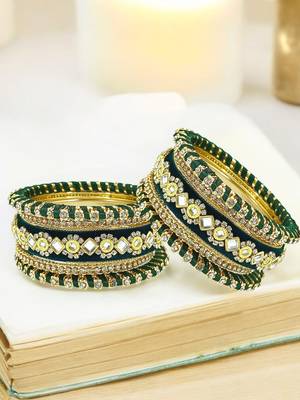 9blings set of 10 gold plated green velvet silk thread chuda set 1