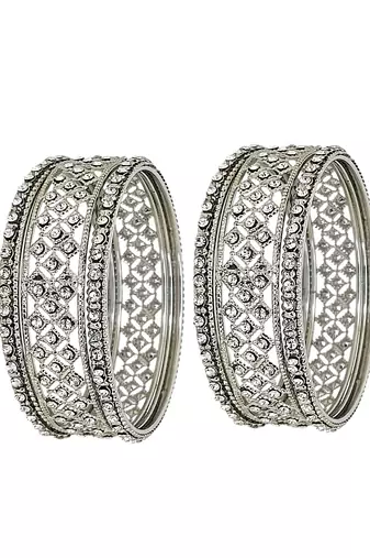 9blings set of 6 silver plated cubic zircon studded bangle set
