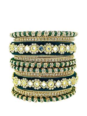 9blings set of 10 gold plated green velvet silk thread chuda set 2
