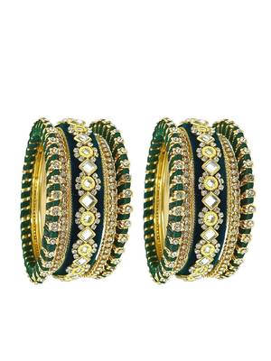 9blings set of 10 gold plated green velvet silk thread chuda set 3