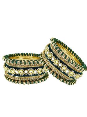 9blings set of 10 gold plated green velvet silk thread chuda set 4