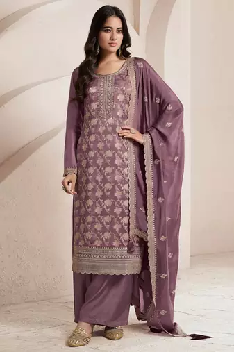 Purple embroidered jacquard semi-stitched pakistani salwar suit