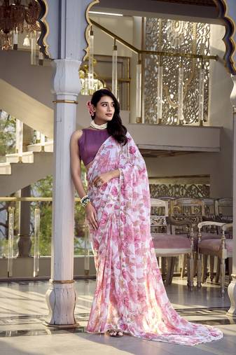 Pink Marbal Foral Printed Saree