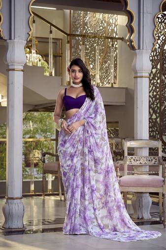 Lavender Marbal Foral Printed Saree