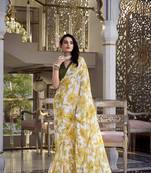 Yellow Marbal Foral Printed Saree