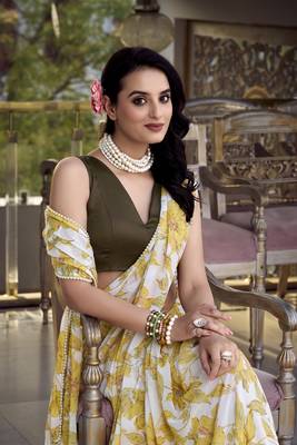 Yellow Marbal Foral Printed Saree 2
