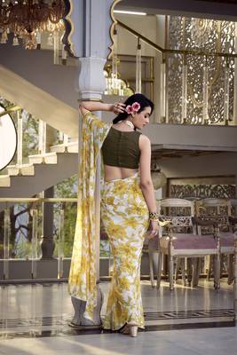 Yellow Marbal Foral Printed Saree 3