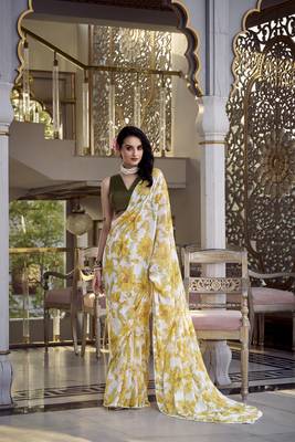 Yellow Marbal Foral Printed Saree 4