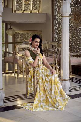 Yellow Marbal Foral Printed Saree 5