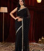 Pure georgette black beads and stones embellished sarees