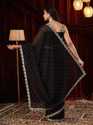 Pure georgette black beads and stones embellished sarees 2