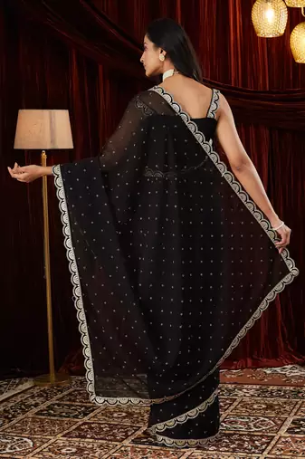 Pure georgette black beads and stones embellished sarees