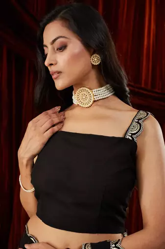 Pure georgette black beads and stones embellished sarees