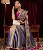 Cotton silk blue sequinned embellished saree