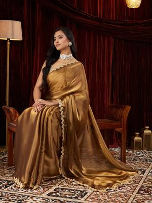 Organza gold sequinned embellished saree 1