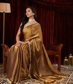 Organza gold sequinned embellished saree