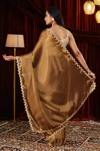 Organza gold sequinned embellished saree