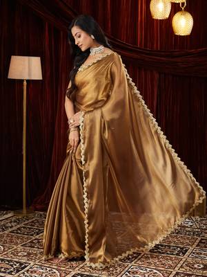 Organza gold sequinned embellished saree 3