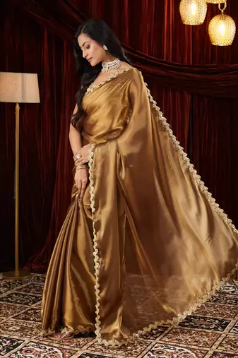 Organza gold sequinned embellished saree