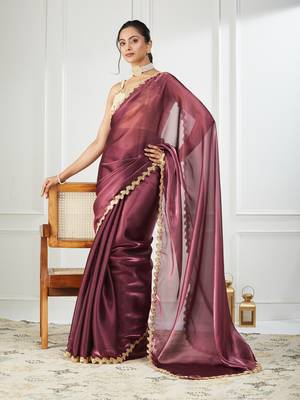 Organza purple sequinned embellished saree 1