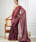 Organza purple sequinned embellished saree