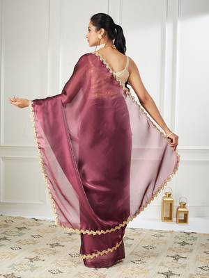 Organza purple sequinned embellished saree 2