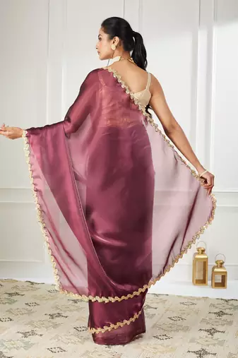 Organza purple sequinned embellished saree